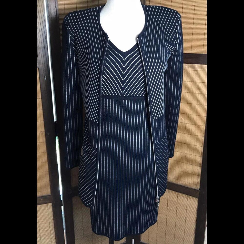 vintage escada margaretha ley Knit Dress And Jacket Set, mod black & Silver 34